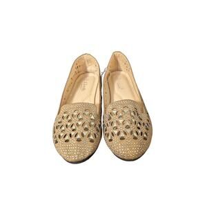 Girls Link Comfort Tan Suede Like with Silver Rhinestone Loafers Size 1